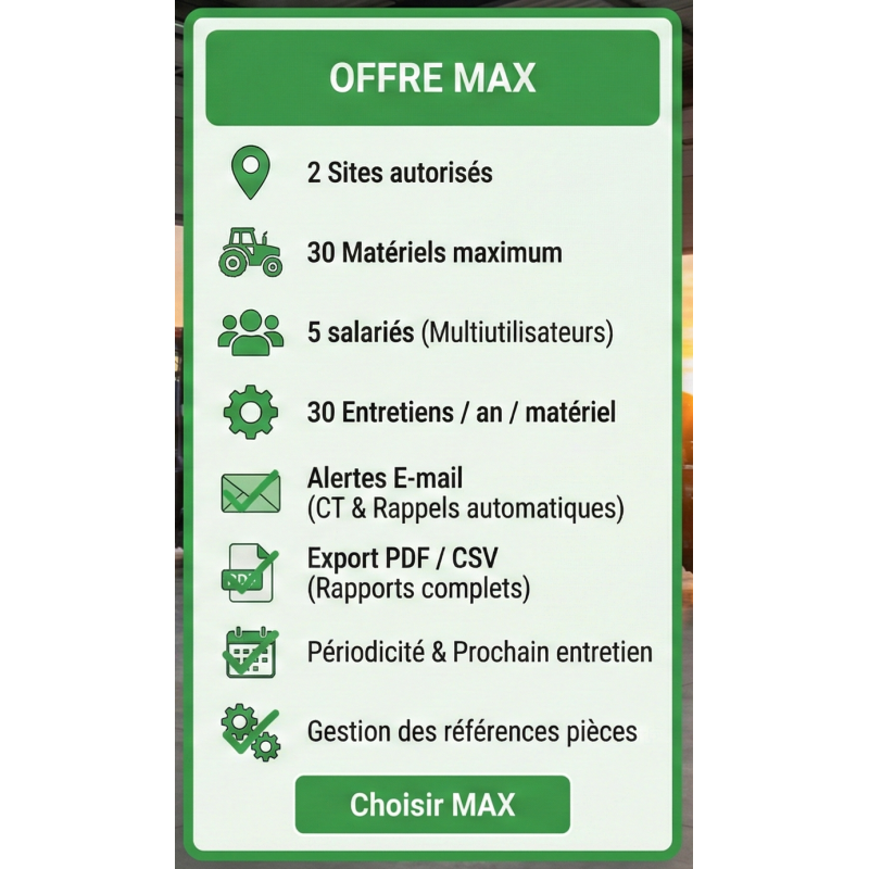 Offre Max 1 mois gratuit Agrimaintenance.com