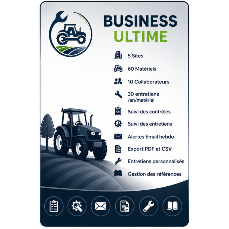 Abonnement AgriMaintenance BUSINESS | 5 Sites & 60 Matériels