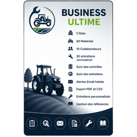 Abonnement AgriMaintenance BUSINESS | 5 Sites & 60 Matériels